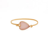 Pink Chalcedony Heart Gemstone Bangle, Minimalist Twisted Brass Jewelry 5050