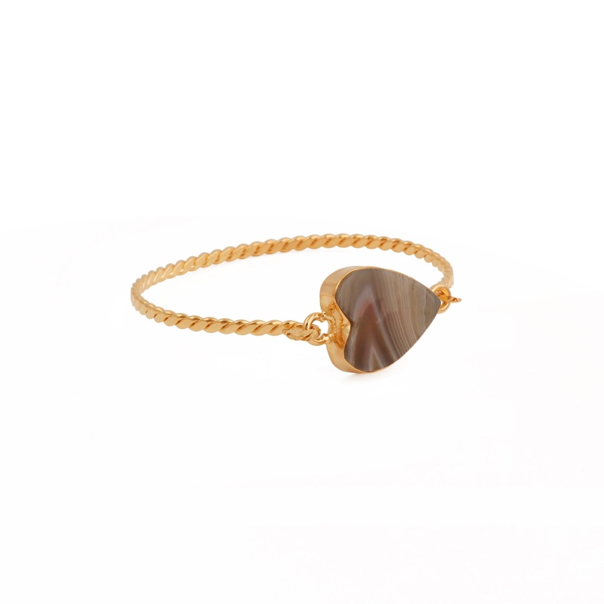 Pink Chalcedony Heart Gemstone Bangle, Minimalist Twisted Brass Jewelry 5050