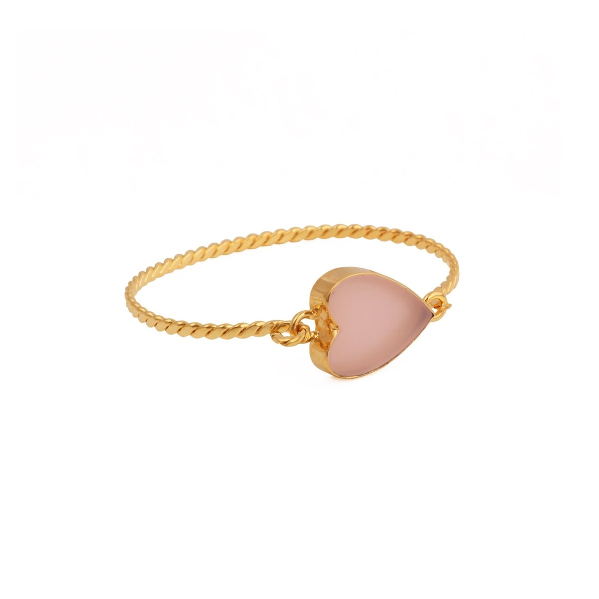 Pink Chalcedony Heart Gemstone Bangle, Minimalist Twisted Brass Jewelry 5050