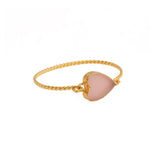 Pink Chalcedony Heart Gemstone Bangle, Minimalist Twisted Brass Jewelry 5050
