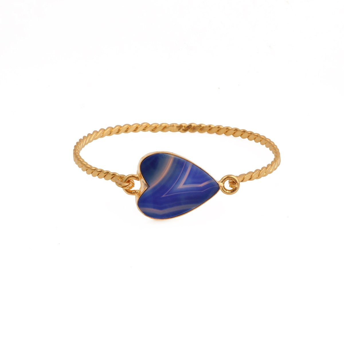 Pink Chalcedony Heart Gemstone Bangle, Minimalist Twisted Brass Jewelry 5050
