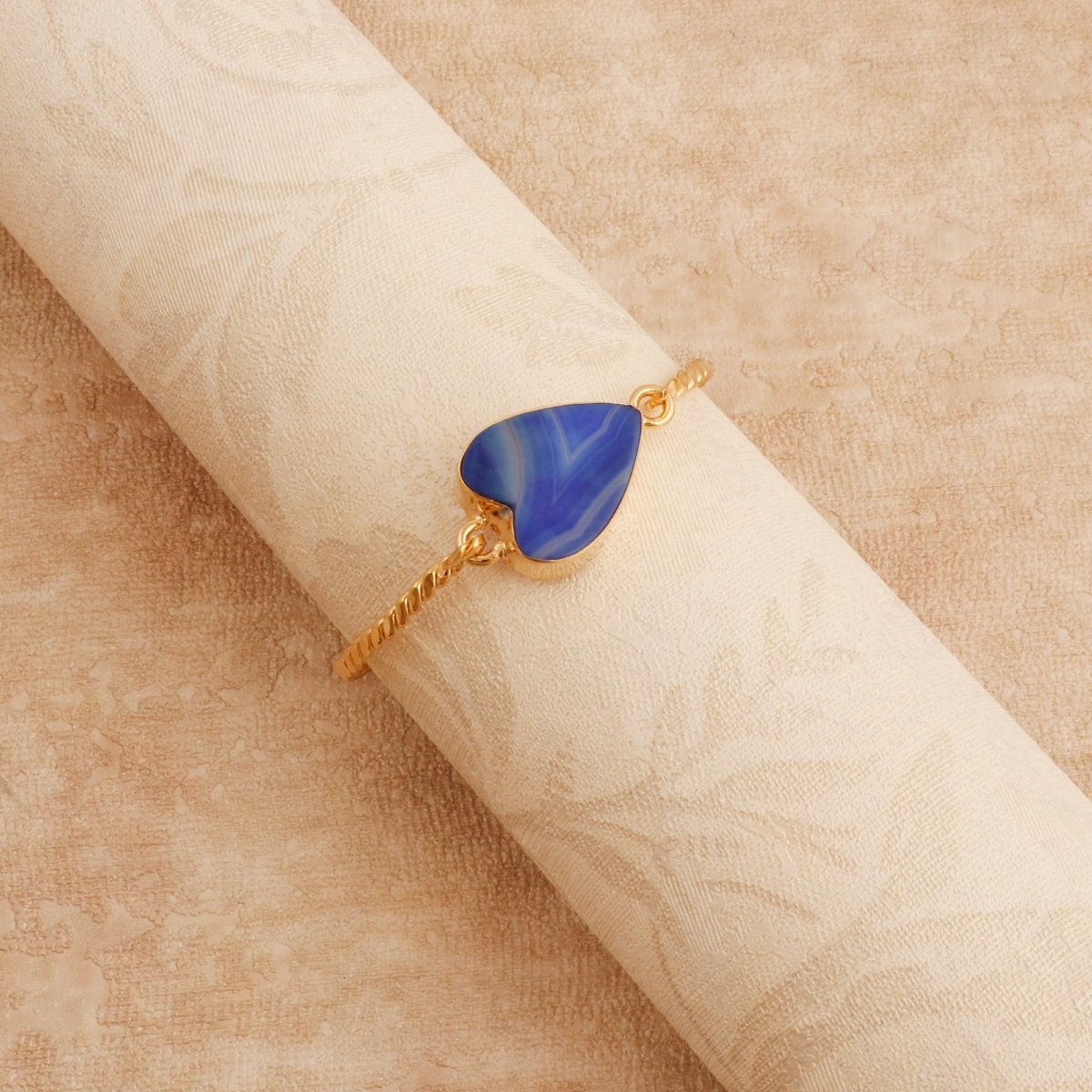 Pink Chalcedony Heart Gemstone Bangle, Minimalist Twisted Brass Jewelry 5050
