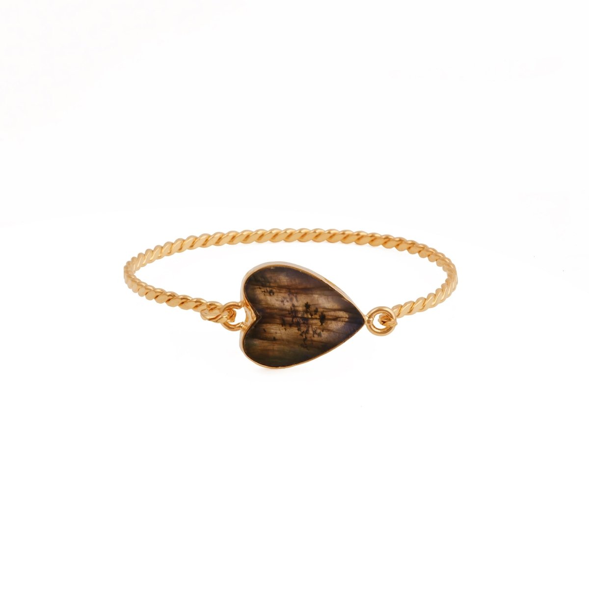 Pink Chalcedony Heart Gemstone Bangle, Minimalist Twisted Brass Jewelry 5050