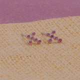 Pink Cubic Zircon Gemstone Stud Earrings Tiny Dotted Silver Plated Jewelry