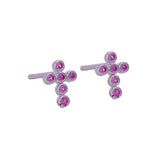 Pink Cubic Zircon Gemstone Stud Earrings Tiny Dotted Silver Plated Jewelry
