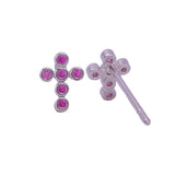 Pink Cubic Zircon Gemstone Stud Earrings Tiny Dotted Silver Plated Jewelry