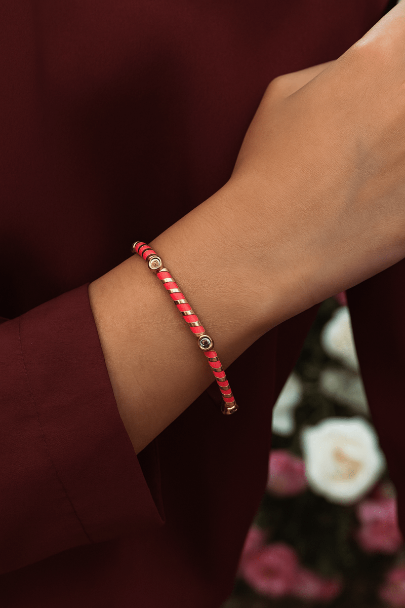 Pink Enamel Bangle Adjustable Gold Plated Jewelry For Her
