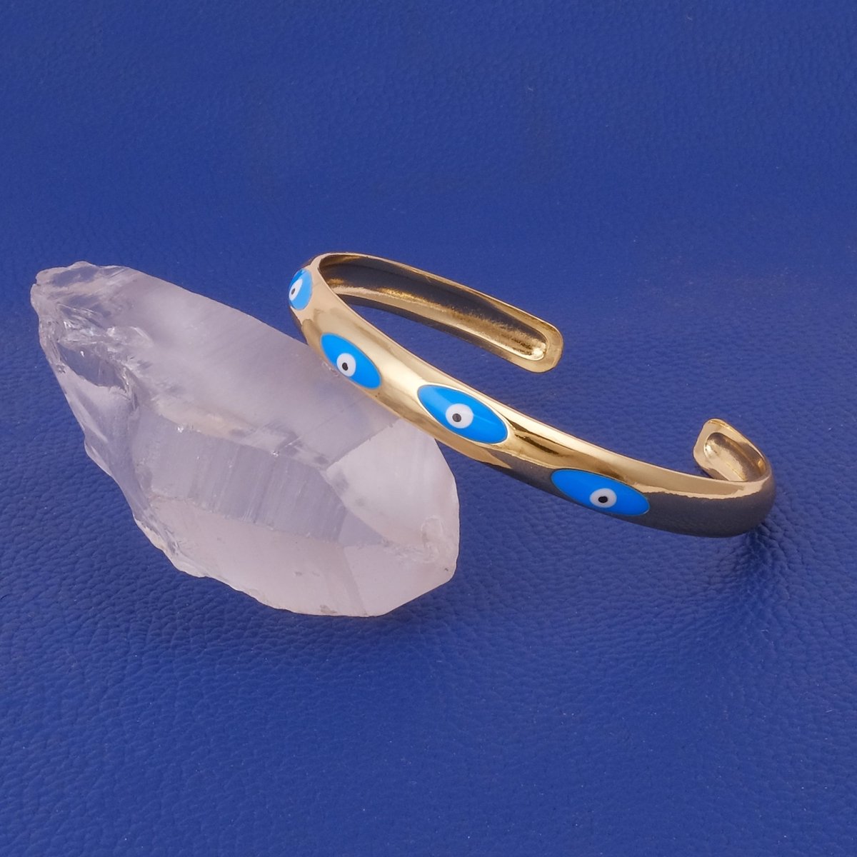 Pink Enamel Bracelet Open Cuff Bracelet Evil Eye Bangle