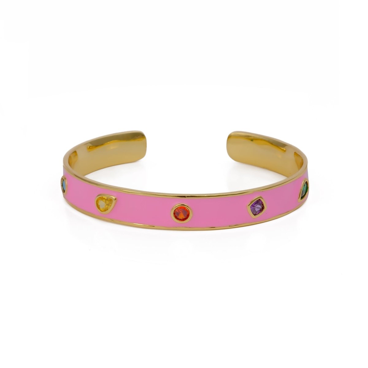 Pink Enamel Cuff Gold Plated Bangle Gemstone Bracelet