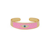 Pink Enamel Evil Eye Bangle Handmade Adjustable Bangle Gold Plated Jewelry