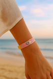 Pink Enamel Evil Eye Bangle Handmade Adjustable Bangle Gold Plated Jewelry