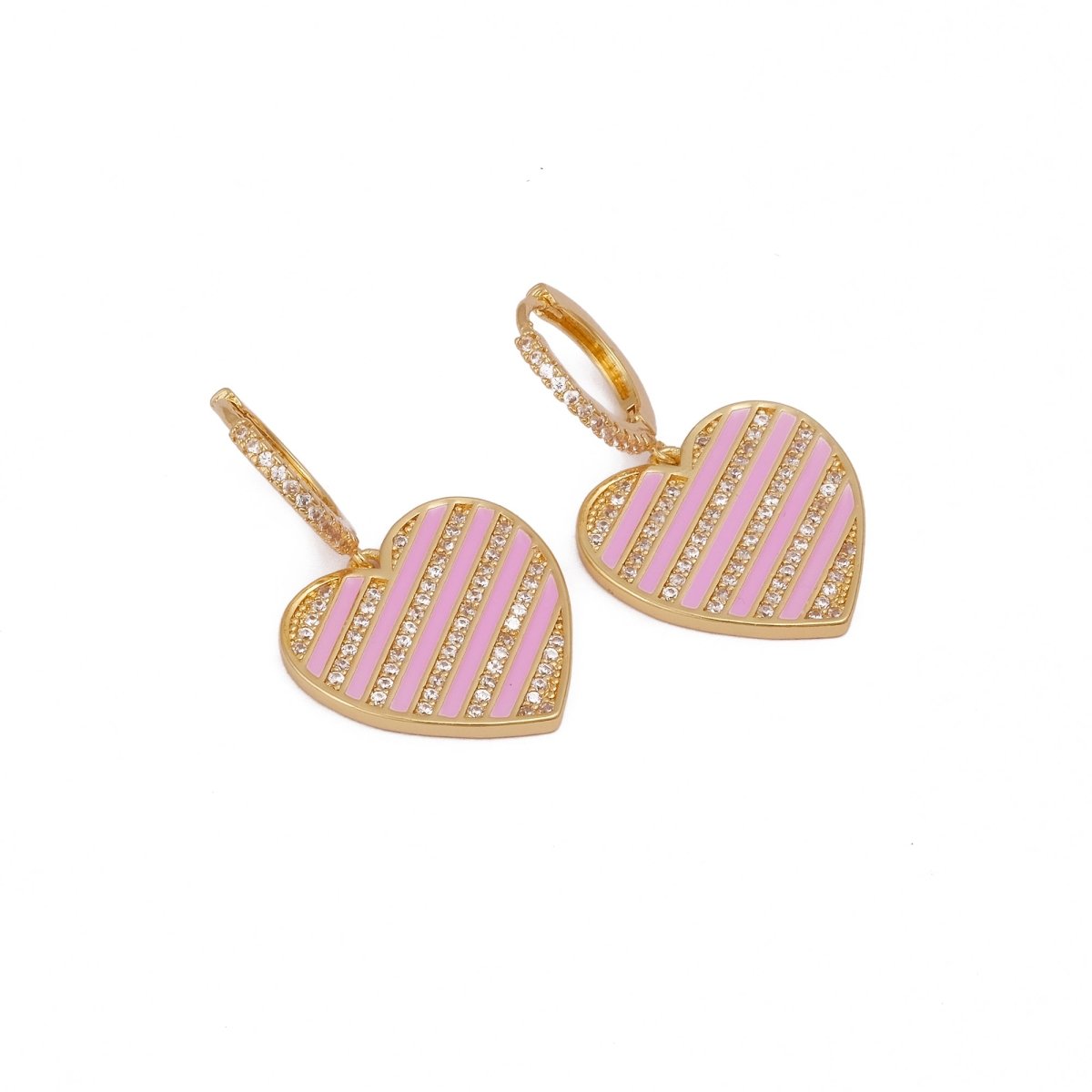 Pink Enamel Heart Earrings Gold PLated Statemengt Earrings