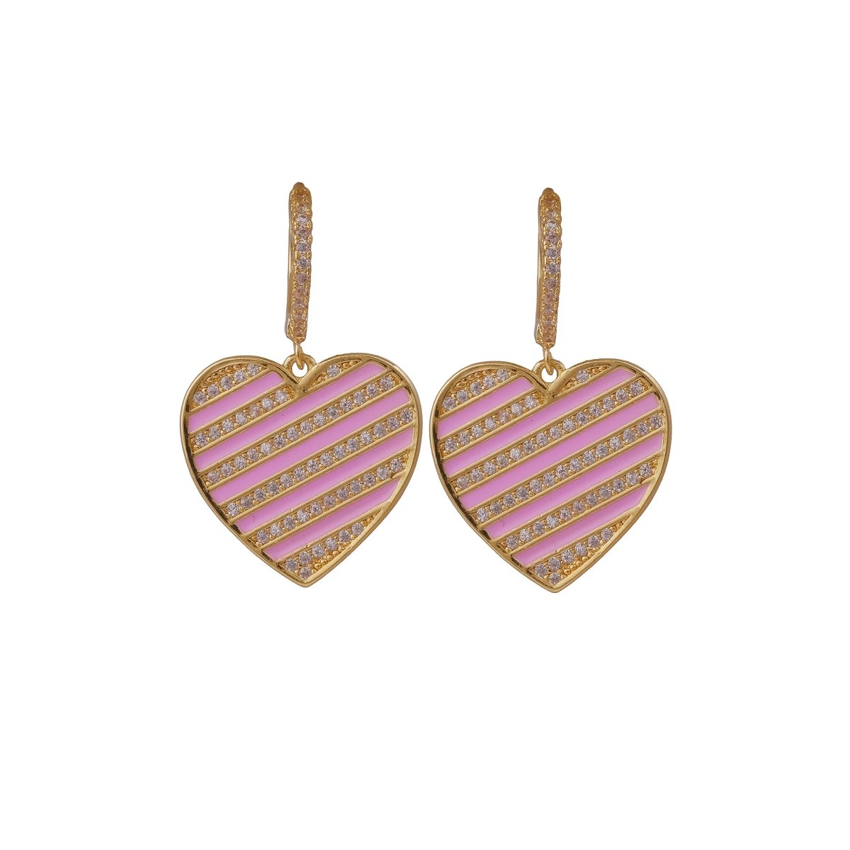 Pink Enamel Heart Earrings Gold PLated Statemengt Earrings
