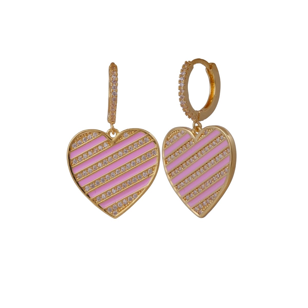 Pink Enamel Heart Earrings Gold PLated Statemengt Earrings
