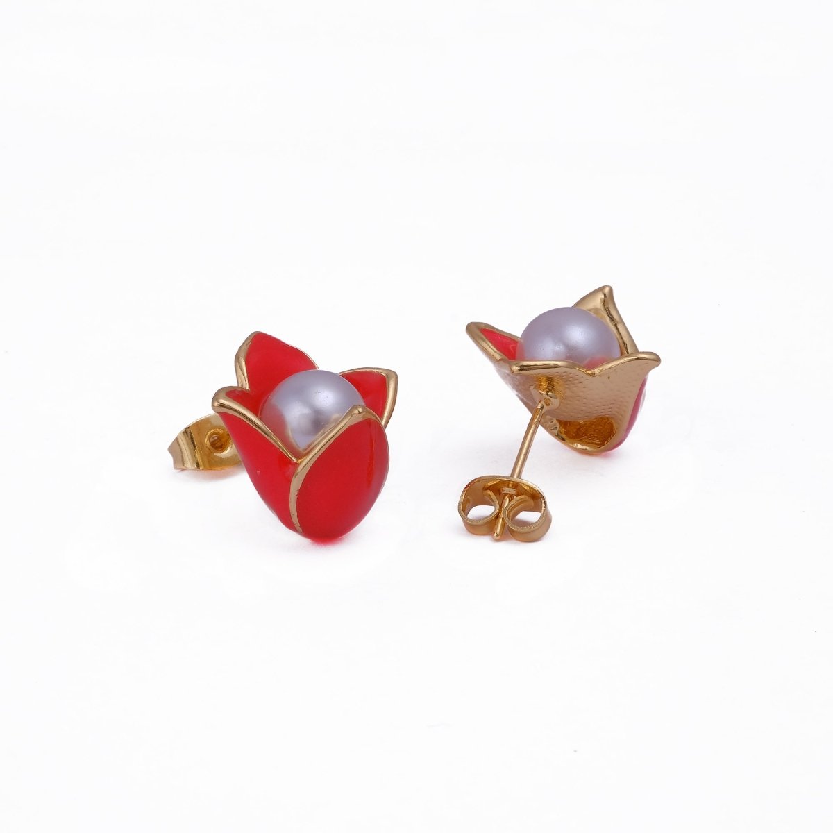 Pink Enamel Jewelry Gold Plated Tulip Stud Earrings