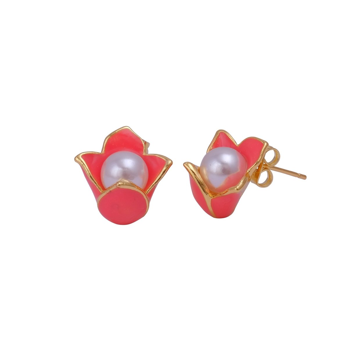 Pink Enamel Jewelry Gold Plated Tulip Stud Earrings