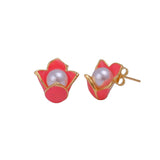 Pink Enamel Jewelry Gold Plated Tulip Stud Earrings