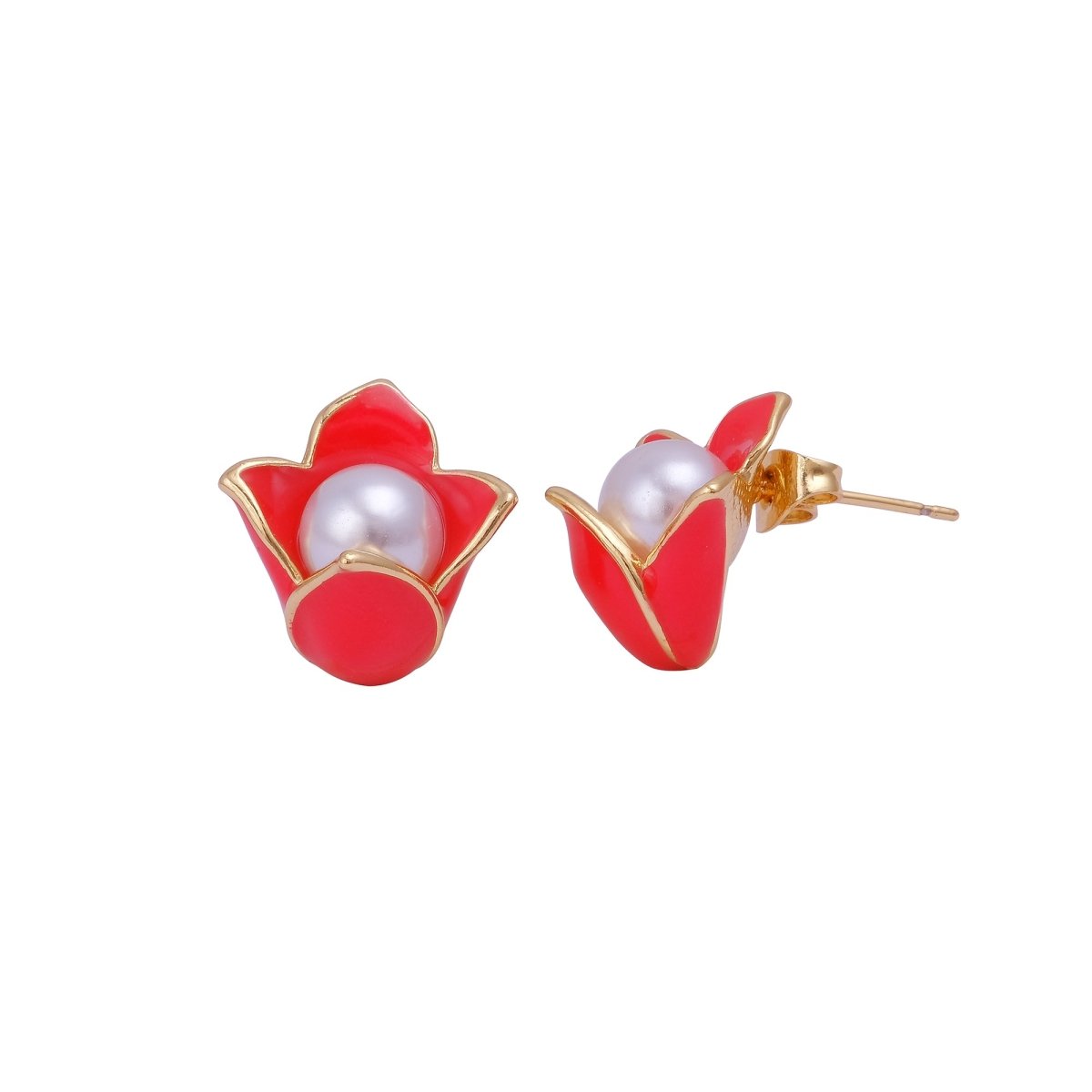 Pink Enamel Jewelry Gold Plated Tulip Stud Earrings