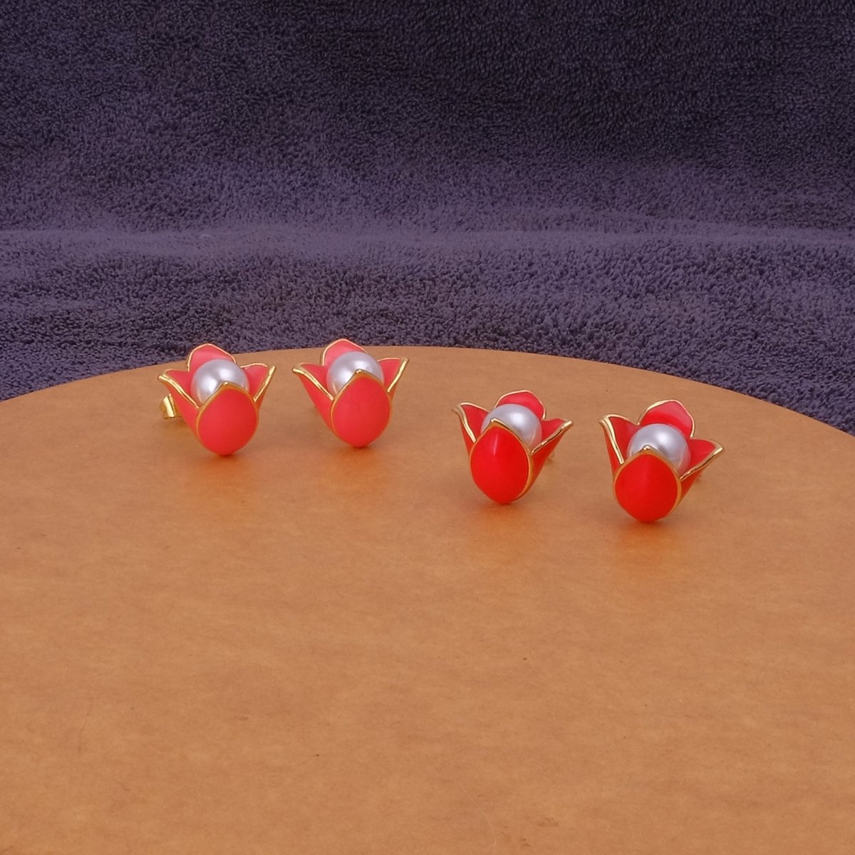 Pink Enamel Jewelry Gold Plated Tulip Stud Earrings