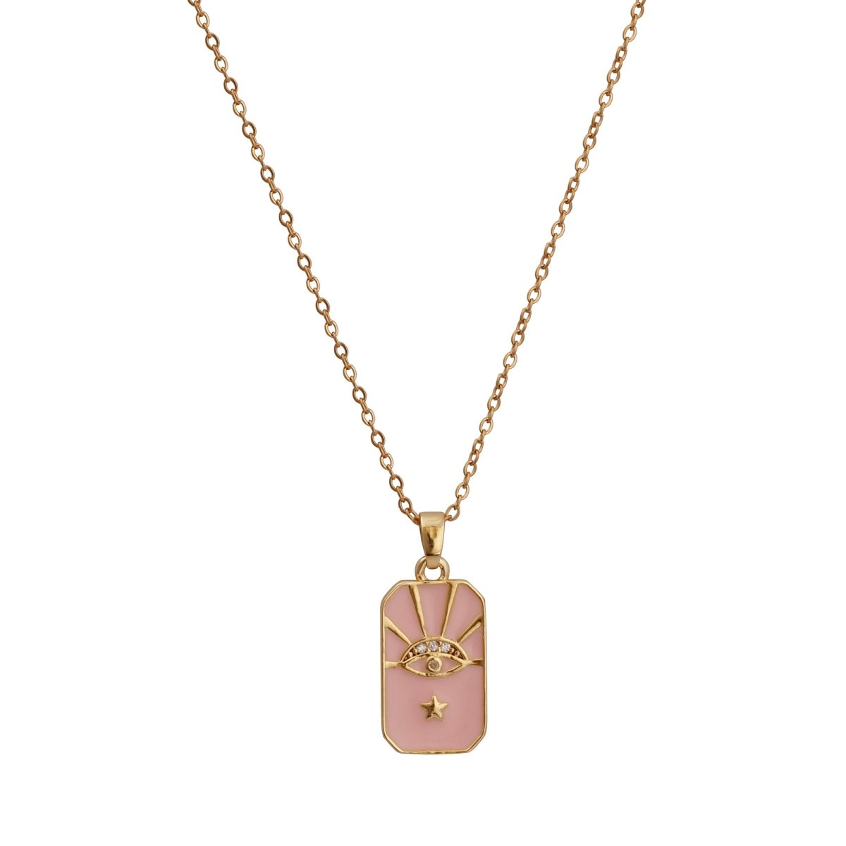 Pink Enamel with CZ Gemstone Charm Pendant Minimal Gold Plated Necklace For Her
