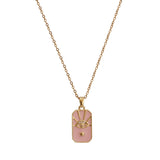 Pink Enamel with CZ Gemstone Charm Pendant Minimal Gold Plated Necklace For Her