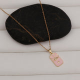 Pink Enamel with CZ Gemstone Charm Pendant Minimal Gold Plated Necklace For Her