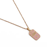Pink Enamel with CZ Gemstone Charm Pendant Minimal Gold Plated Necklace For Her
