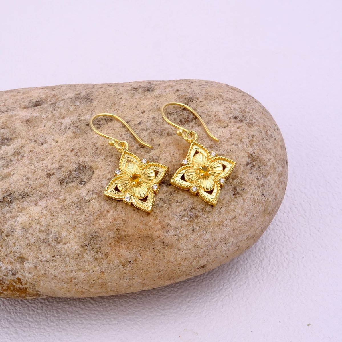 Pink Fuchsia Flower Earrings, Vintage Inspired Gold Drop Earrings Elegant Jewelry Gift 5383