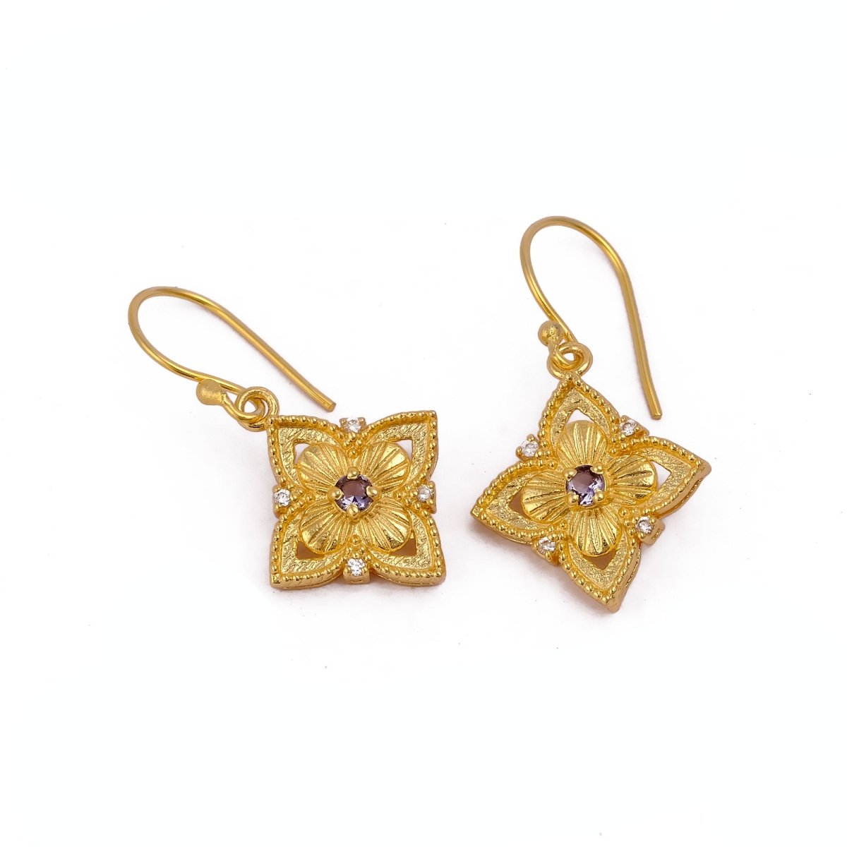 Pink Fuchsia Flower Earrings, Vintage Inspired Gold Drop Earrings Elegant Jewelry Gift 5383