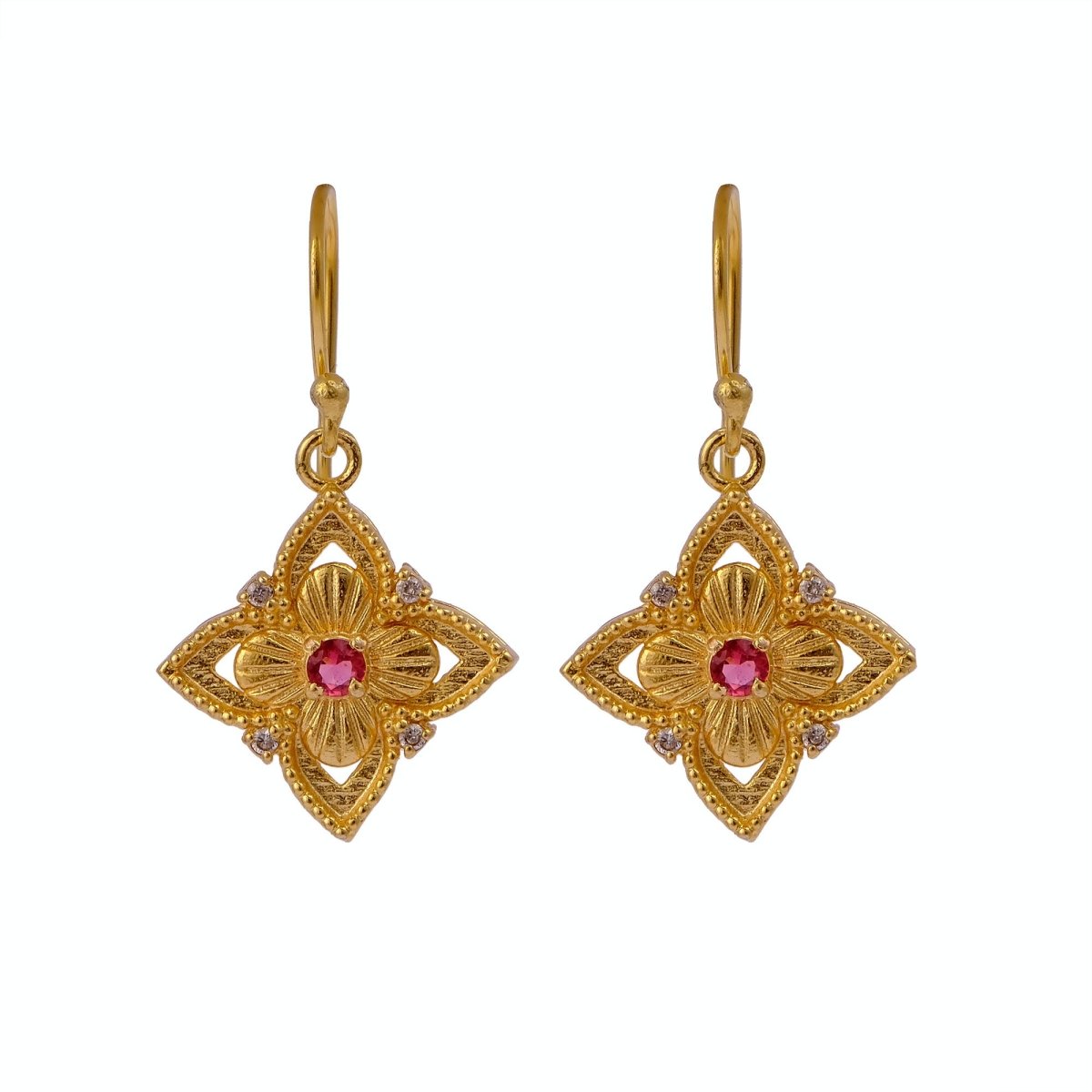 Pink Fuchsia Flower Earrings, Vintage Inspired Gold Drop Earrings Elegant Jewelry Gift 5383