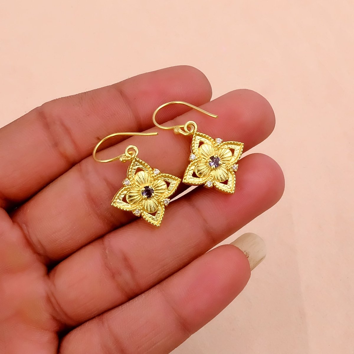 Pink Fuchsia Flower Earrings, Vintage Inspired Gold Drop Earrings Elegant Jewelry Gift 5383