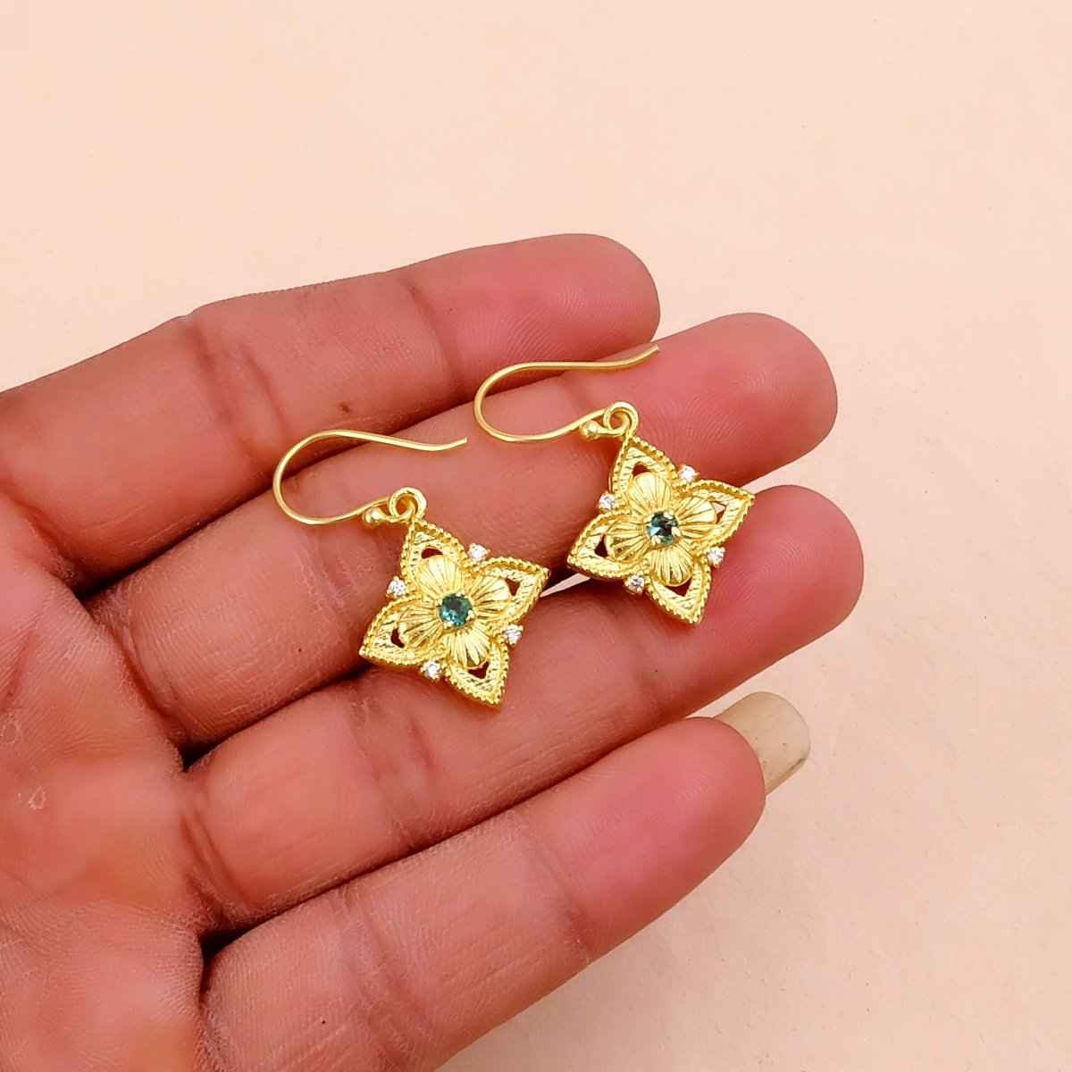 Pink Fuchsia Flower Earrings, Vintage Inspired Gold Drop Earrings Elegant Jewelry Gift 5383