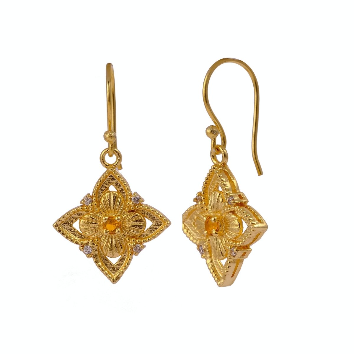 Pink Fuchsia Flower Earrings, Vintage Inspired Gold Drop Earrings Elegant Jewelry Gift 5383 Citrine