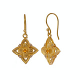 Pink Fuchsia Flower Earrings, Vintage Inspired Gold Drop Earrings Elegant Jewelry Gift 5383 Citrine