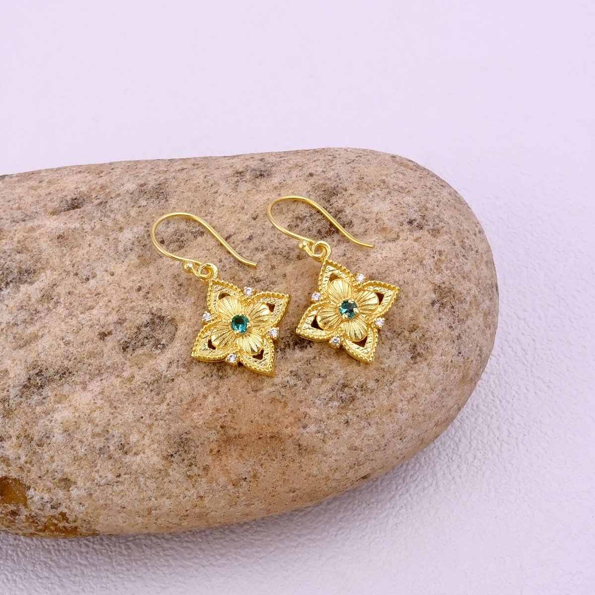 Pink Fuchsia Flower Earrings, Vintage Inspired Gold Drop Earrings Elegant Jewelry Gift 5383