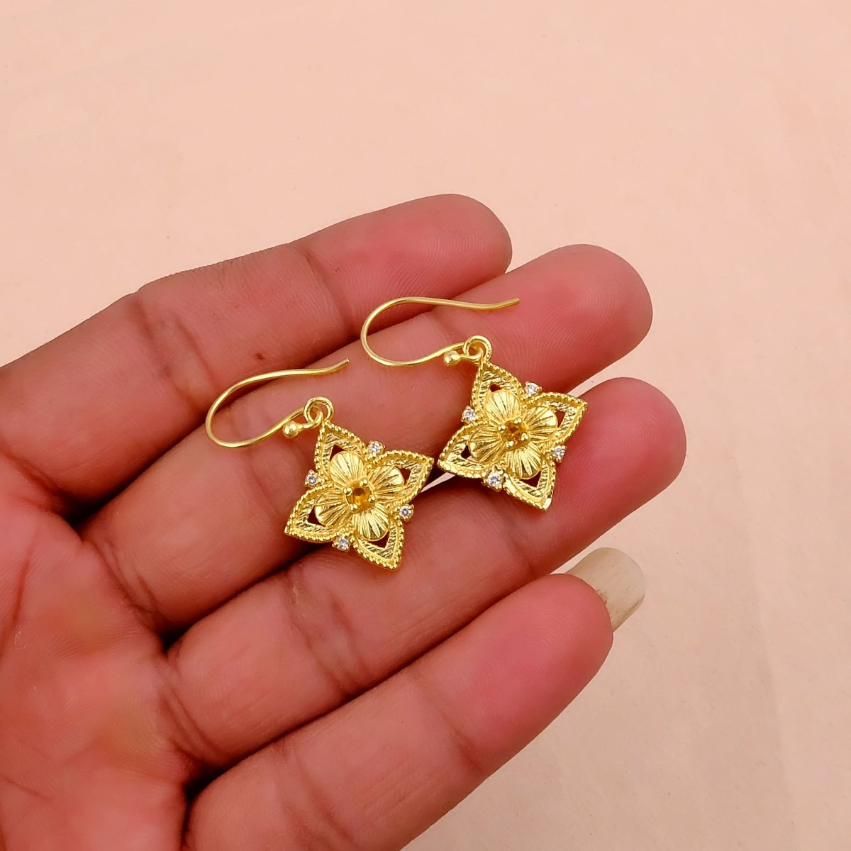 Pink Fuchsia Flower Earrings, Vintage Inspired Gold Drop Earrings Elegant Jewelry Gift 5383