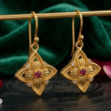 Pink Fuchsia Flower Earrings, Vintage Inspired Gold Drop Earrings Elegant Jewelry Gift 5383 Pink Fuchsia