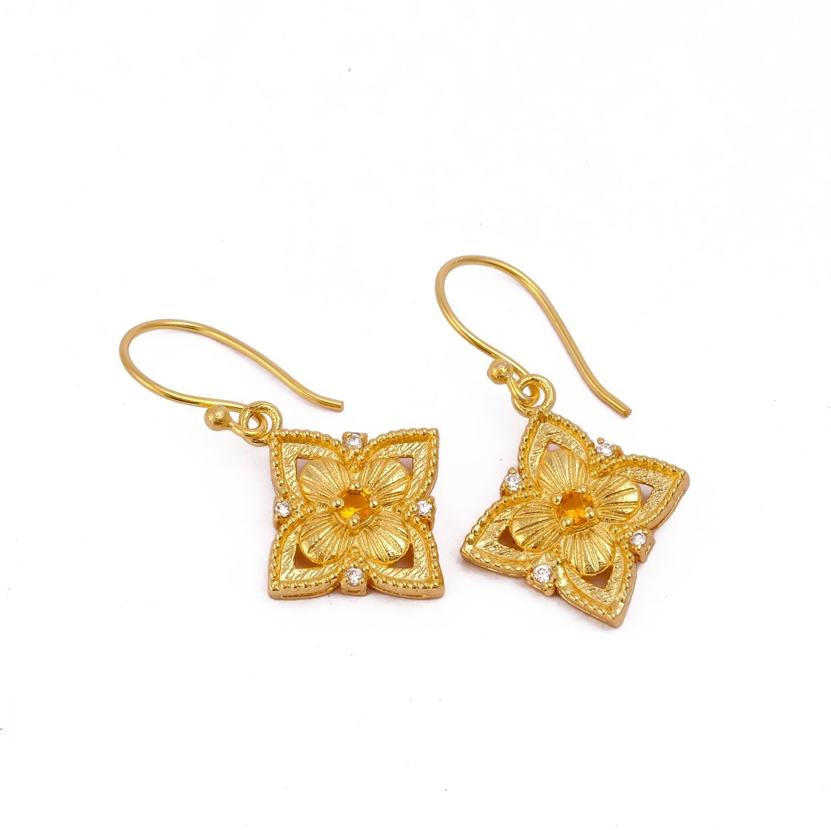 Pink Fuchsia Flower Earrings, Vintage Inspired Gold Drop Earrings Elegant Jewelry Gift 5383