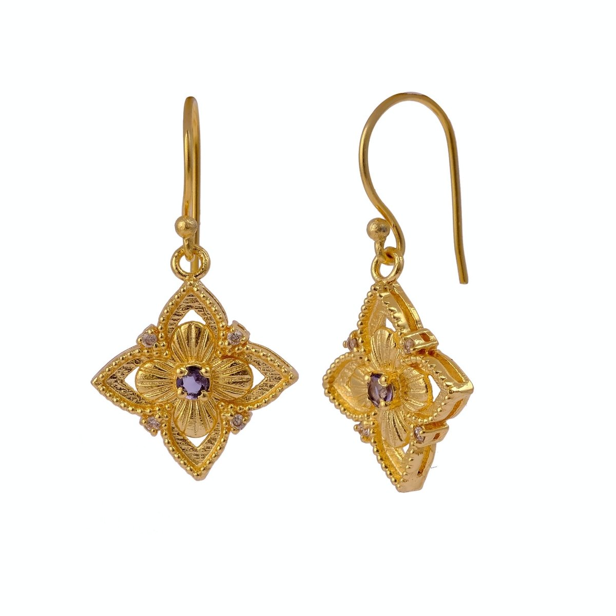 Pink Fuchsia Flower Earrings, Vintage Inspired Gold Drop Earrings Elegant Jewelry Gift 5383