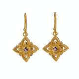 Pink Fuchsia Flower Earrings, Vintage Inspired Gold Drop Earrings Elegant Jewelry Gift 5383 Purple Amethyst