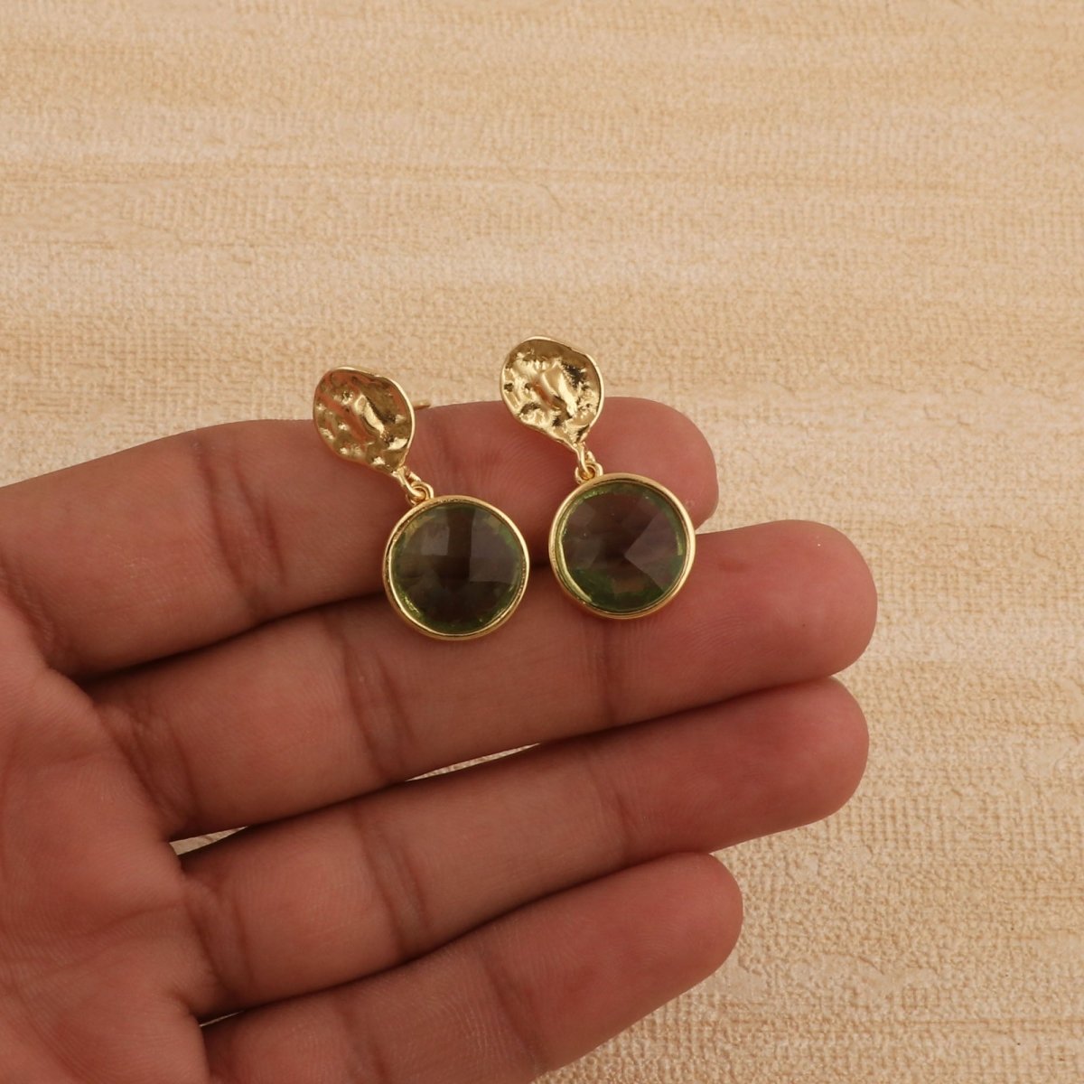 Pink Fuchsia Round Faceted Gemstone Drop Earrings, Gold Plated Minimal Jewelry CE-1038