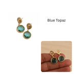 Pink Fuchsia Round Faceted Gemstone Drop Earrings, Gold Plated Minimal Jewelry CE-1038 Blue Topaz