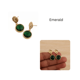 Pink Fuchsia Round Faceted Gemstone Drop Earrings, Gold Plated Minimal Jewelry CE-1038 Emerald