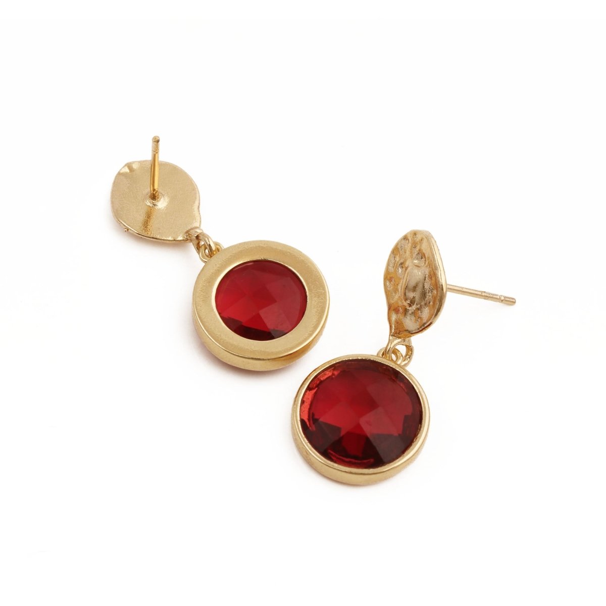 Pink Fuchsia Round Faceted Gemstone Drop Earrings, Gold Plated Minimal Jewelry CE-1038