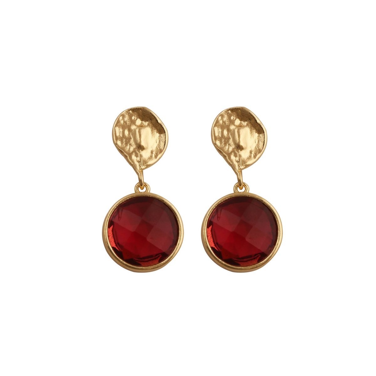 Pink Fuchsia Round Faceted Gemstone Drop Earrings, Gold Plated Minimal Jewelry CE-1038