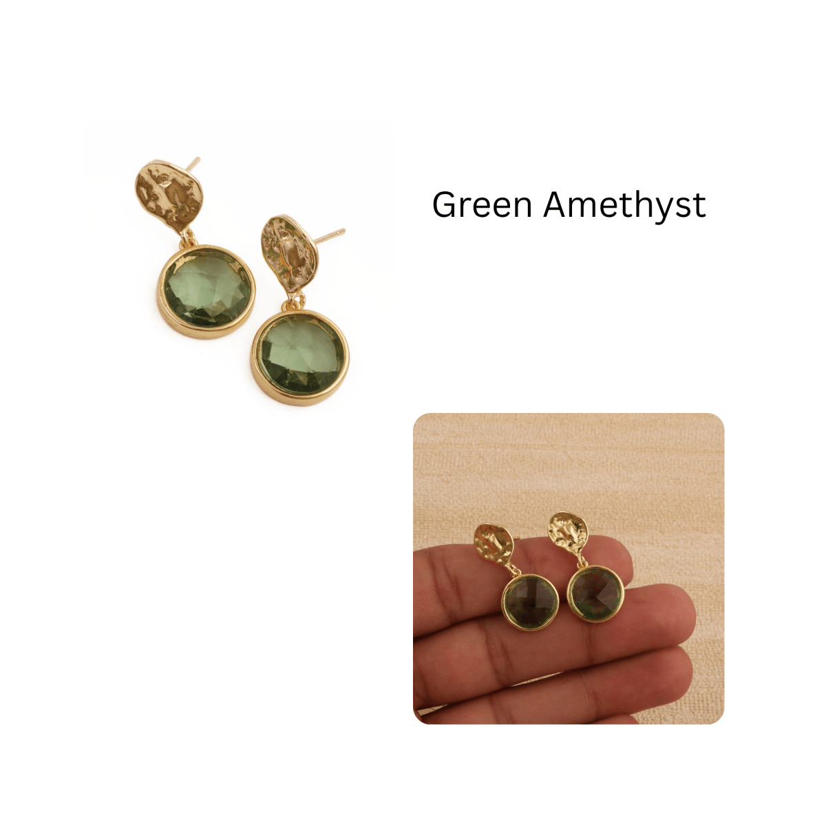 Pink Fuchsia Round Faceted Gemstone Drop Earrings, Gold Plated Minimal Jewelry CE-1038 Green Amethyst