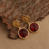 Pink Fuchsia Round Faceted Gemstone Drop Earrings, Gold Plated Minimal Jewelry CE-1038 Pink Fuchsia