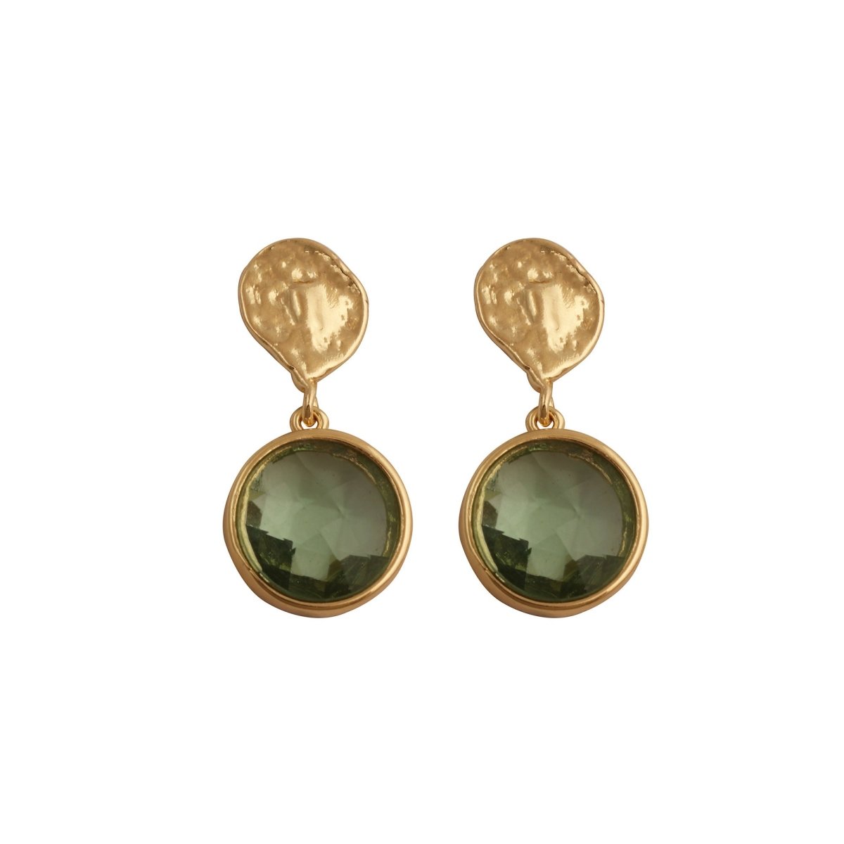 Pink Fuchsia Round Faceted Gemstone Drop Earrings, Gold Plated Minimal Jewelry CE-1038
