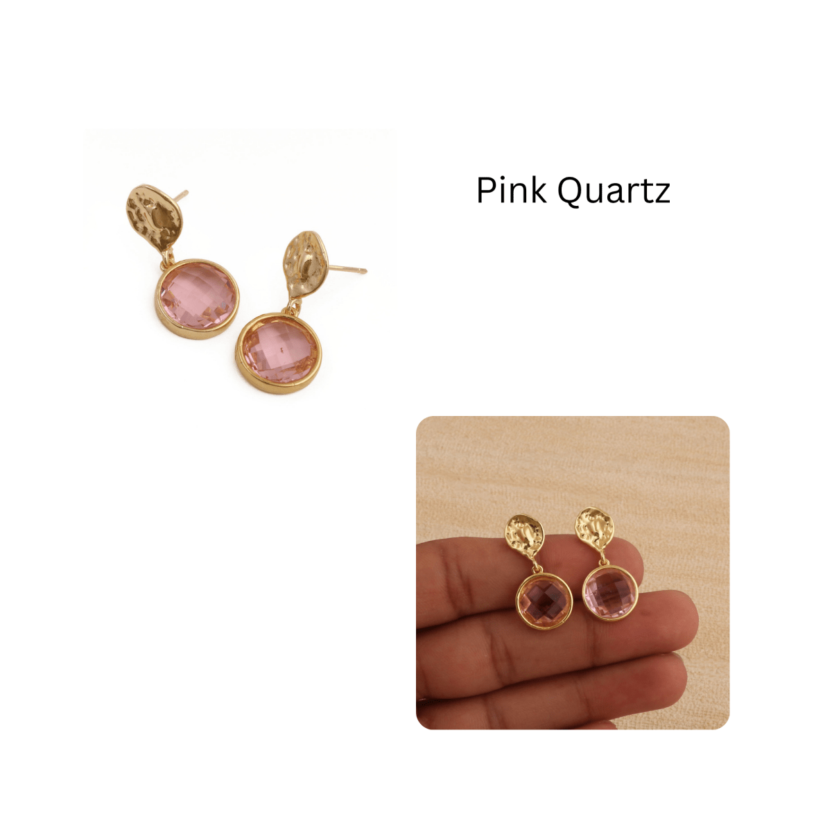 Pink Fuchsia Round Faceted Gemstone Drop Earrings, Gold Plated Minimal Jewelry CE-1038 Pink Quartz