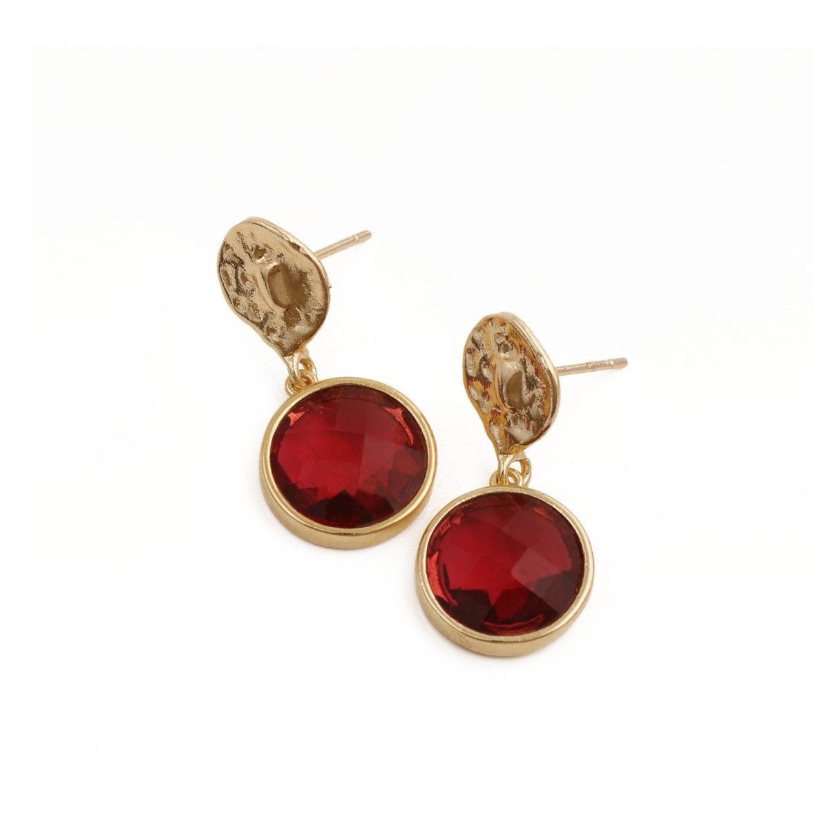 Pink Fuchsia Round Faceted Gemstone Drop Earrings, Gold Plated Minimal Jewelry CE-1038